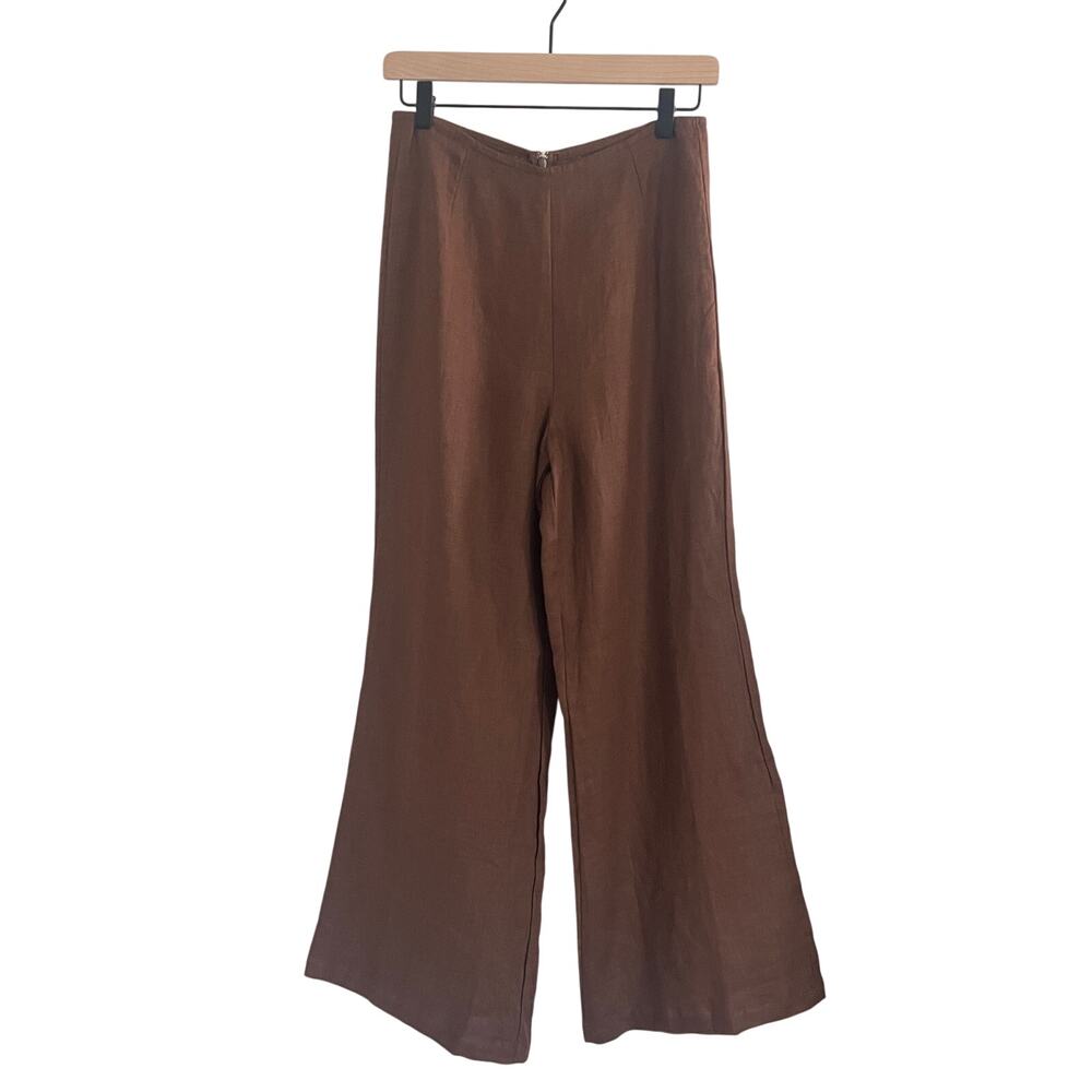 NWT Faithfull the Brand Ottavio Chocolate Brown Linen Wide Leg Pants Size 4 - Picture 3 of 10
